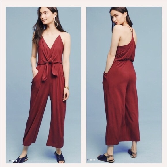 Anthropologie Willa tiefront burgundy jumpsuit - Picture 9 of 9